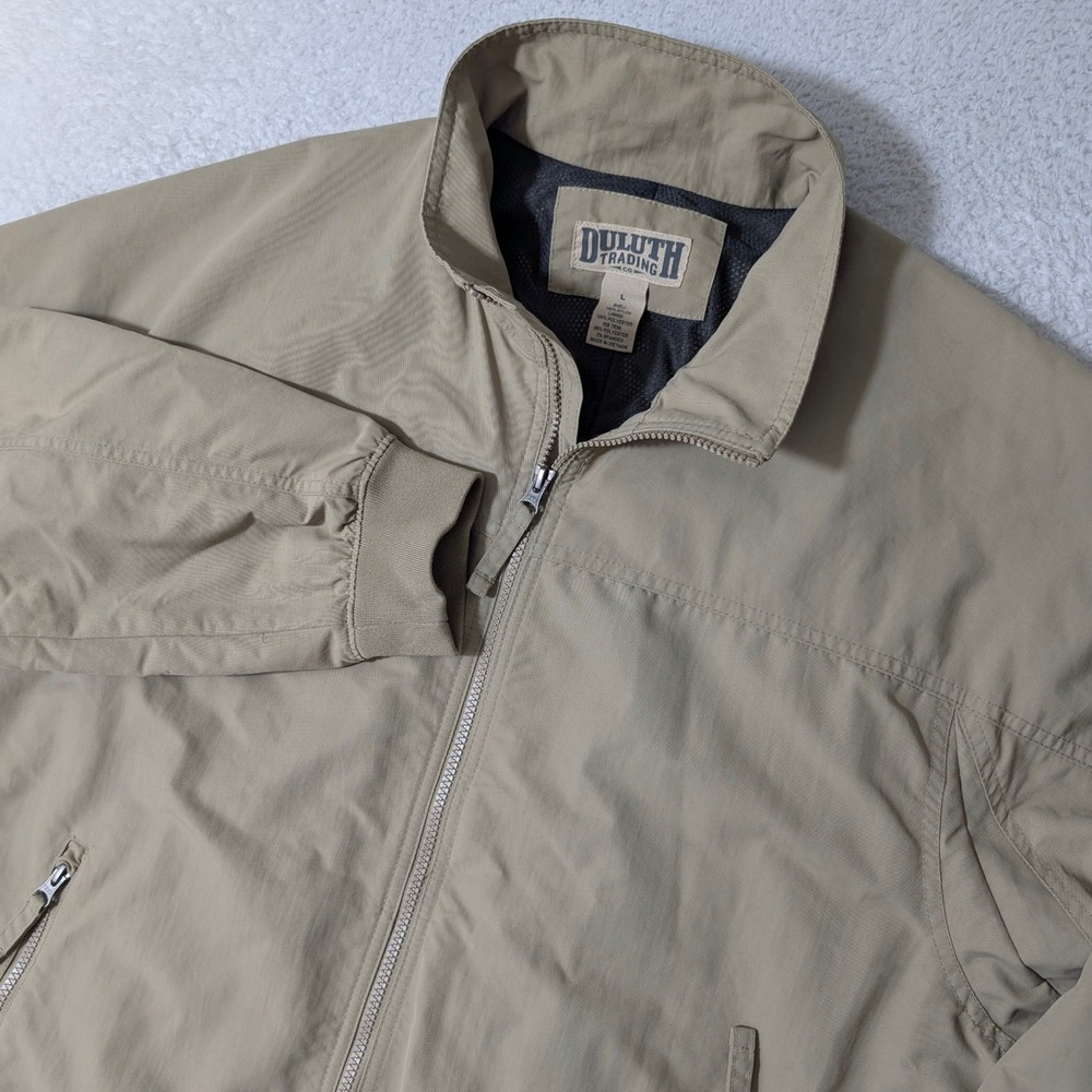 Duluth Trading Co Bomber Jacket Mens L Tan Full Zip Mesh Lined Windbreaker
